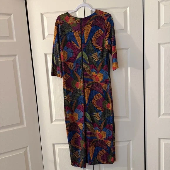 Farm Rio Dotted Macaws midi jersey dress size large floral bohemian sheath - Picture 9 of 11